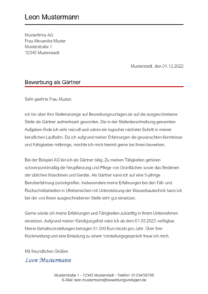 Anschreiben Gärtner / Gärtnerin Bewerbungsvorlagen.de