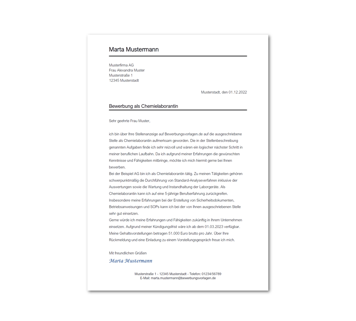 Anschreiben Chemielaborant / Chemielaborantin Bewerbungsvorlagen.de