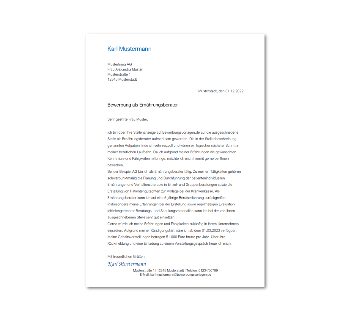 Bewerbungsanschreiben-Vorlage Ernährungsberater / Ernährungsberaterin: Kostenloser Download Bewerbungsanschreiben-Vorlage Ernährungsberater / Ernährungsberaterin: Kostenloser Download