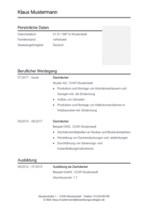 Bewerbung Dachdecker / Dachdeckerin - Bewerbungsvorlagen.de