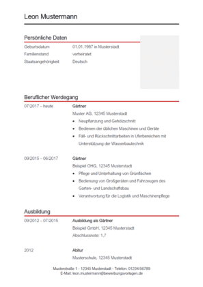 Bewerbung Gärtner / Gärtnerin Bewerbungsvorlagen.de