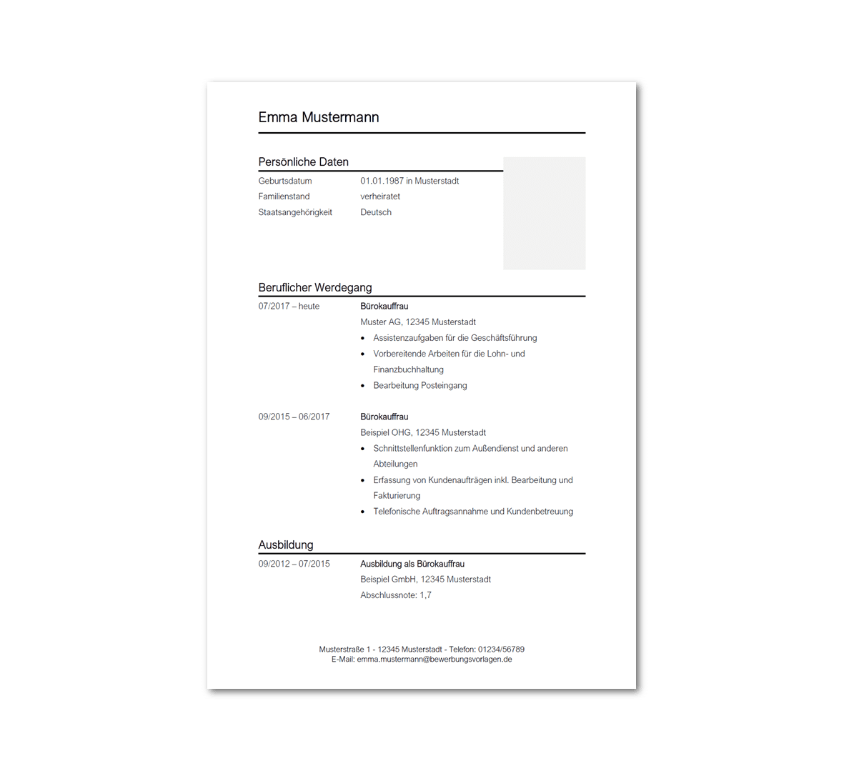 Lebenslauf Bürokauffrau / Bürokaufmann - Bewerbungsvorlagen.de