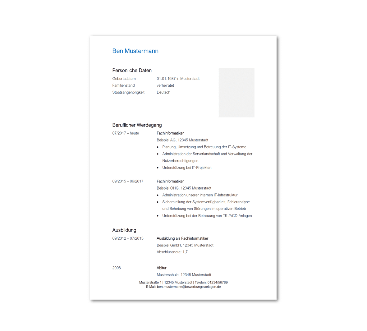 Lebenslauf Fachinformatiker / Fachinformatikerin - Bewerbungsvorlagen.de