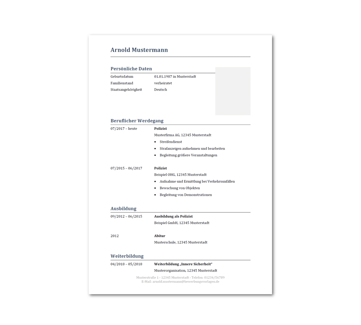Lebenslauf Polizist / Polizistin - Bewerbungsvorlagen.de