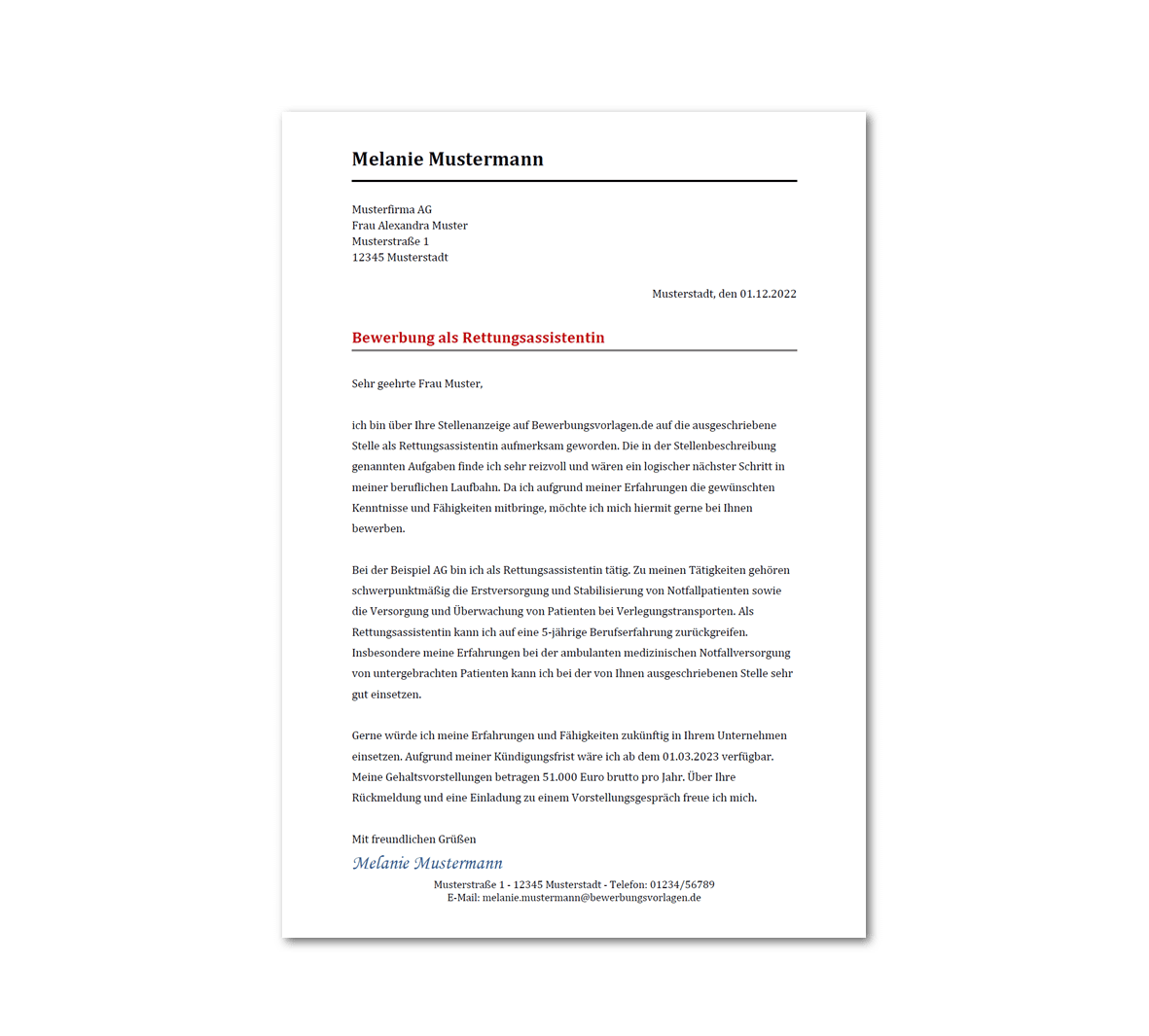 Bewerbungsanschreiben-Vorlage Rettungsassistent / Rettungsassistentin: Kostenloser Download Bewerbungsanschreiben-Vorlage Rettungsassistent / Rettungsassistentin: Kostenloser Download